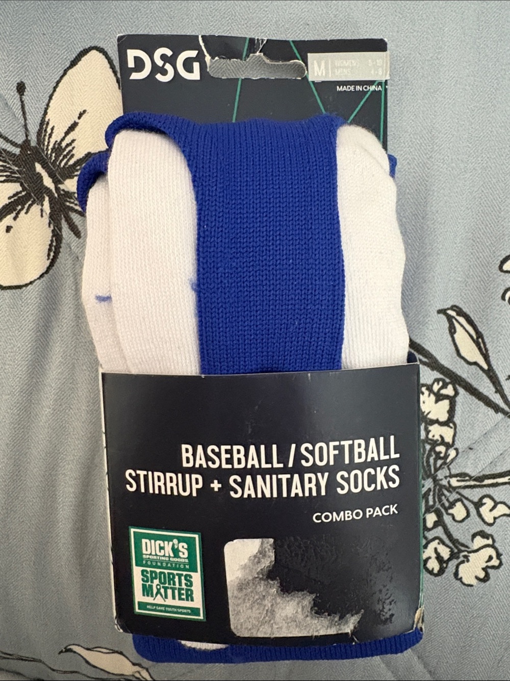 DSG Blue and White Baseball Stirrup & Sanitary Sock Combo